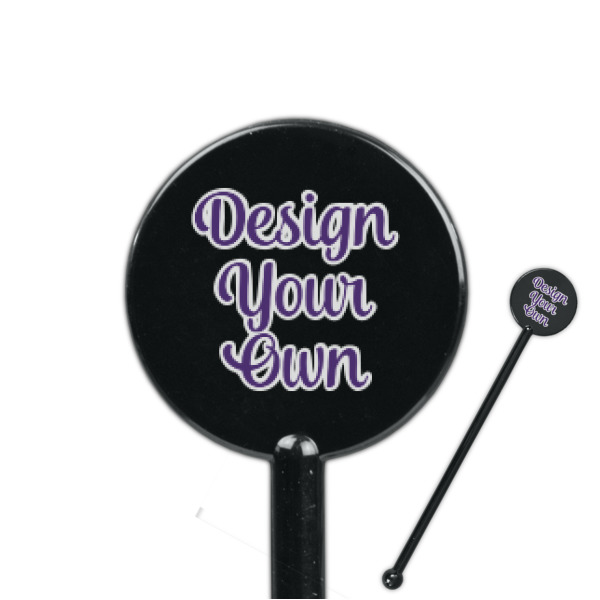 Custom Design Your Own 5.5" Round Plastic Stir Sticks - Black - Single-Sided