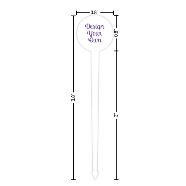 Custom Design - White Plastic 4" Food Pick - Round - Dimensions
