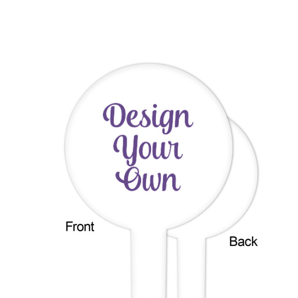 Custom Design - White Plastic 4" Food Pick - Round - Single Sided - Front & Back