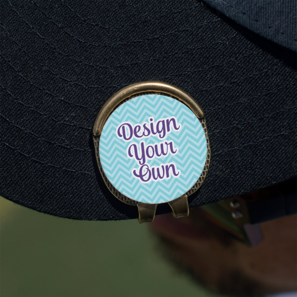 Custom Design - Golf Ball Marker Hat Clip - Gold - On Hat