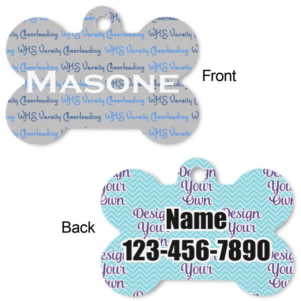 Custom Design - Bone Shaped Dog ID Tag - Small - Front & Back View