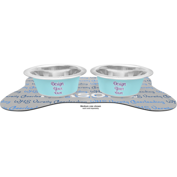 Custom Design - Metal Pet Bowls - On Dog Bone Shaped Mat