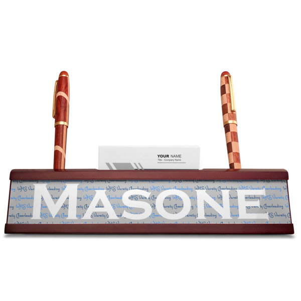Custom Design - Red Mahogany Nameplates with Business Card Holder - Straight