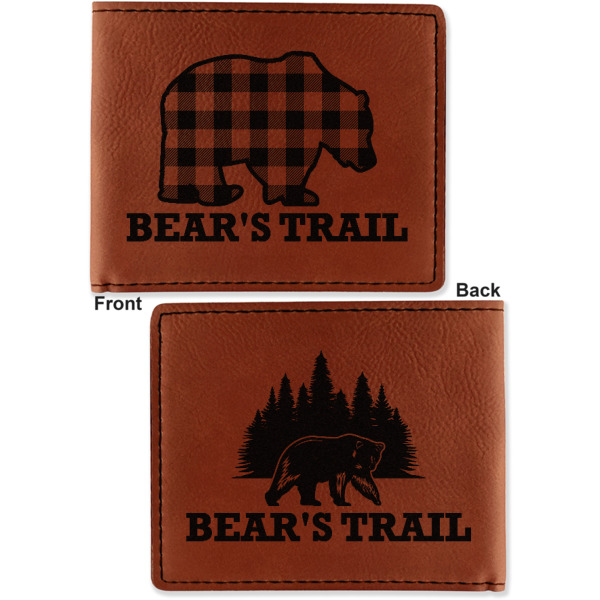 Custom Design - Cognac Leatherette Bifold Wallets - Front and Back