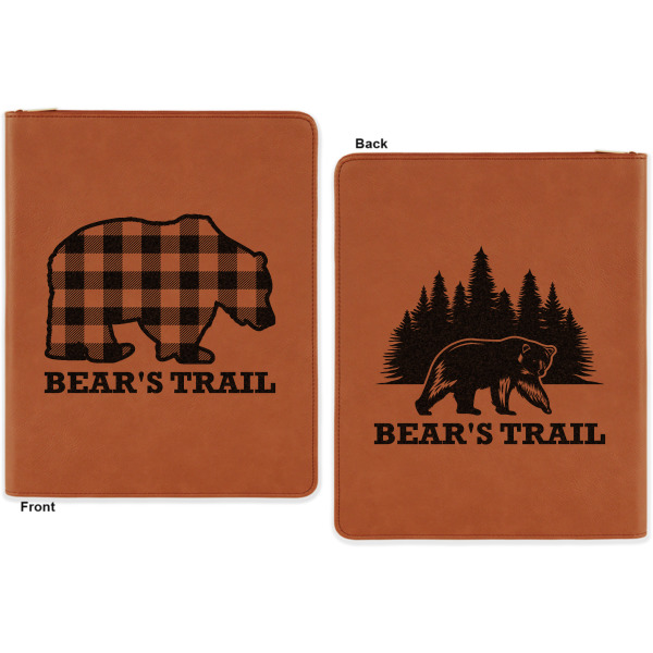 Custom Design - Cognac Leatherette Zipper Portfolios with Notepad - Double Sided - Apvl