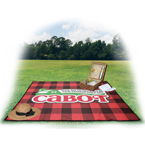 Custom Design - Picnic Blanket - with Basket Hat and Book - in Use