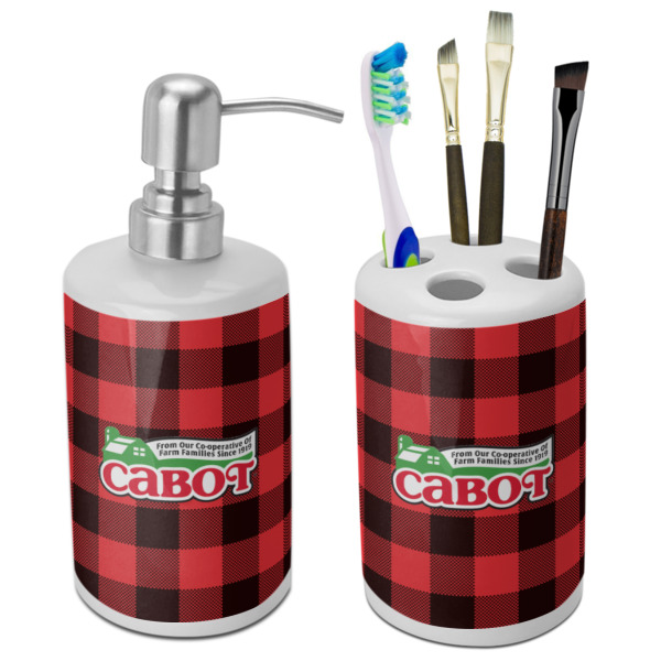 Custom Lumberjack Plaid Ceramic Bathroom Accessories Set (Personalized)