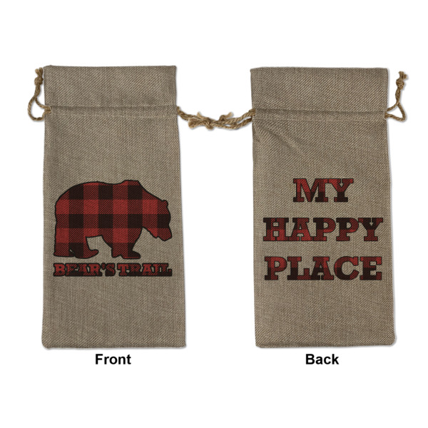 Custom Lumberjack Plaid Large Burlap Gift Bag - Front & Back (Personalized)