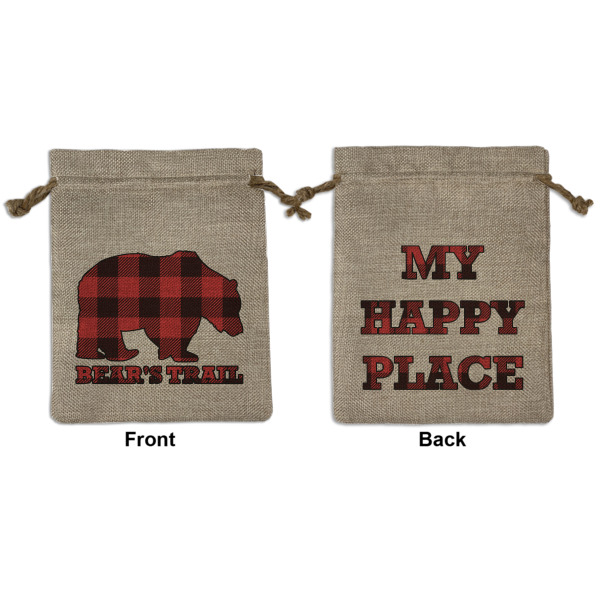 Custom Lumberjack Plaid Medium Burlap Gift Bag - Front & Back (Personalized)