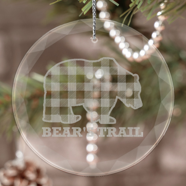 Custom Lumberjack Plaid Engraved Glass Ornament (Personalized)