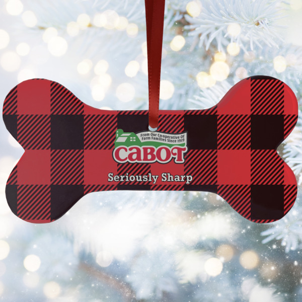 Custom Lumberjack Plaid Ceramic Dog Ornament w/ Name or Text