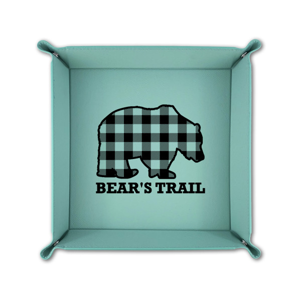 Custom Design - 6" x 6" Teal Leatherette Snap Up Tray - FOLDED UP