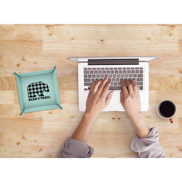 Custom Design - 6" x 6" Teal Leatherette Snap Up Tray - LIFESTYLE