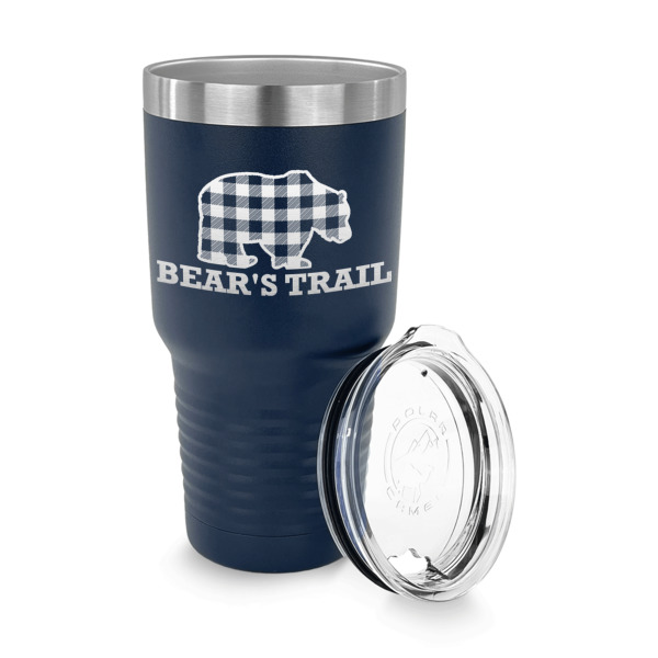 Custom Design - 30 oz Stainless Steel Ringneck Tumblers - Navy - LID OFF