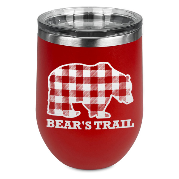 Custom Lumberjack Plaid Stemless Stainless Steel Wine Tumbler - Red - Single Sided (Personalized)