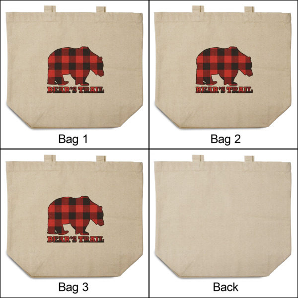 Custom Design - 3 Reusable Cotton Grocery Bags - Front & Back View