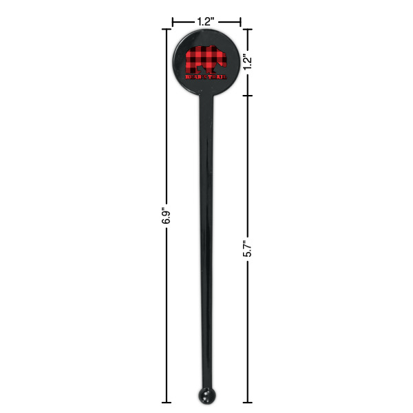 Custom Design - Black Plastic 7" Stir Stick - Round - Dimensions
