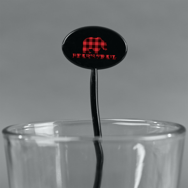 Custom Design - Black Plastic 7" Stir Stick - Oval - Main