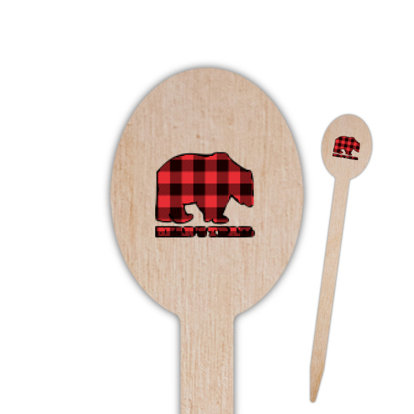 Custom Lumberjack Plaid Oval Wooden Food Picks (Personalized)