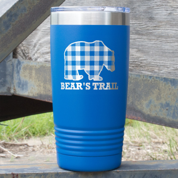 Custom Lumberjack Plaid 20 oz Stainless Steel Tumbler - Royal Blue - Single Sided (Personalized)