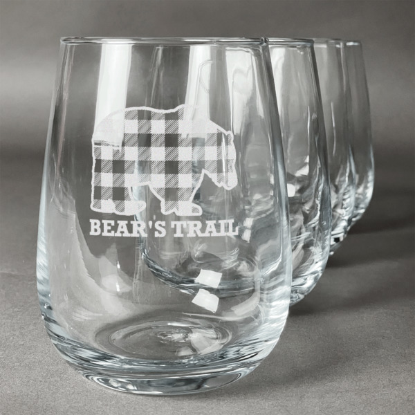 Custom Lumberjack Plaid Stemless Wine Glasses (Set of 4) (Personalized)