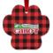 Lumberjack Plaid Metal Paw Ornament - Double Sided w/ Name or Text