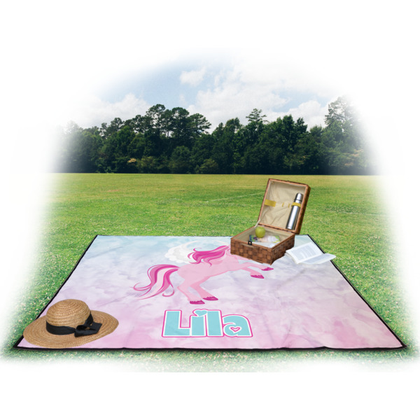 Custom Design - Picnic Blanket - with Basket Hat and Book - in Use