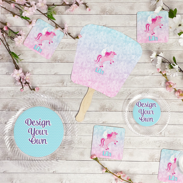 Custom Design - Party Supplies Combination Image - All items - Plates, Coasters, Fans