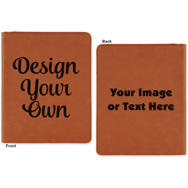 Custom Design - Cognac Leatherette Zipper Portfolios with Notepad - Double Sided - Apvl