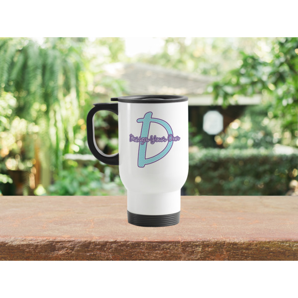 Custom Design - Stainless Steel Travel Mug with Handle Lifestyle White