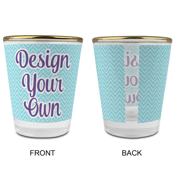Custom Design - Glass Shot Glass - Gold Rim - Front & Back