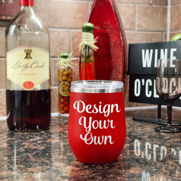 Custom Design - Stainless Wine Tumblers - Red - Single Sided - In Context