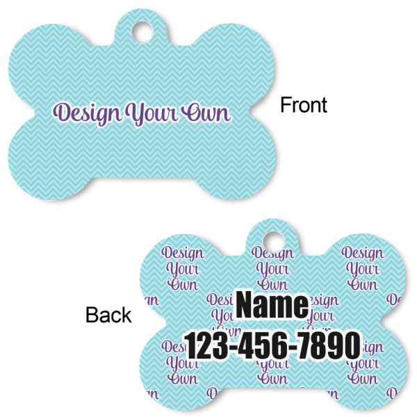 Custom Design - Bone Shaped Dog ID Tag - Large - Front & Back View