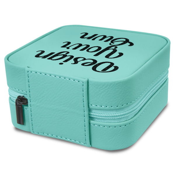 Custom Design - Travel Jewelry Boxes - Leather - Teal - View from Rear