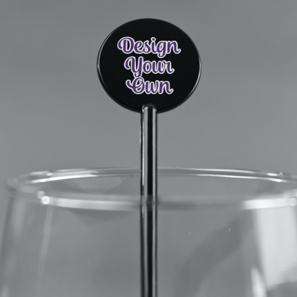 Custom Design - Black Plastic 5.5" Stir Stick - Round - Main