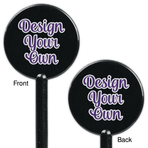 Custom Design - Black Plastic 5.5" Stir Stick - Double Sided - Round - Front & Back