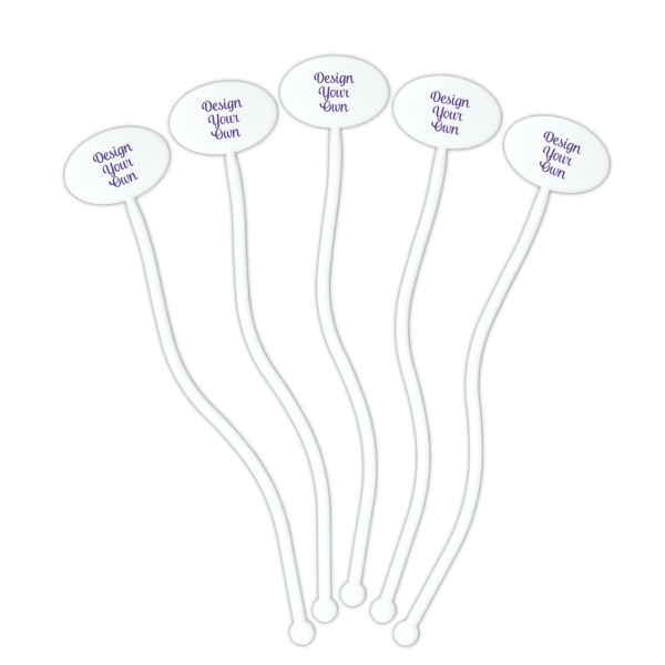 Custom Design - White Plastic 7" Stir Stick - Oval - Fan