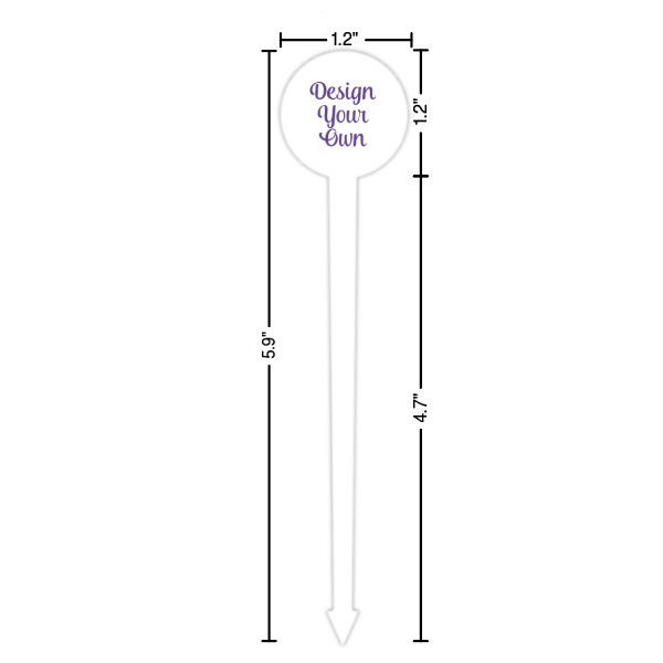 Custom Design - White Plastic 6" Food Pick - Round - Dimensions