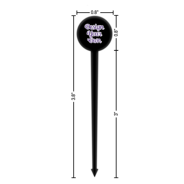 Custom Design - Black Plastic 4" Food Pick - Round - Dimensions
