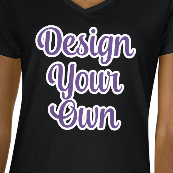 Custom Design - Black V-Neck T-Shirt on Model - CloseUp