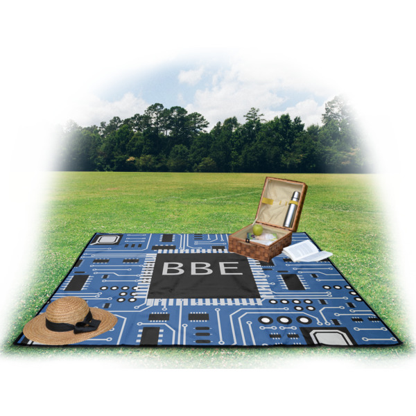 Custom Design - Picnic Blanket - with Basket Hat and Book - in Use