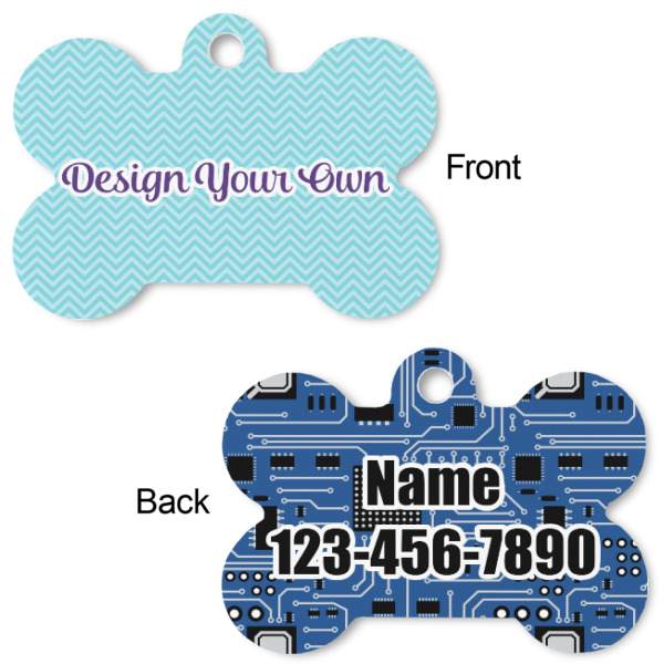 Custom Design - Bone Shaped Dog ID Tag - Small - Front & Back View