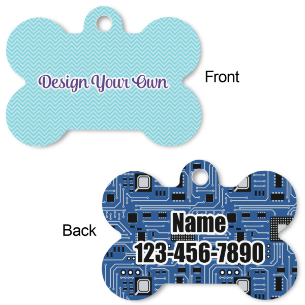 Custom Design - Bone Shaped Dog ID Tag - Large - Front & Back View