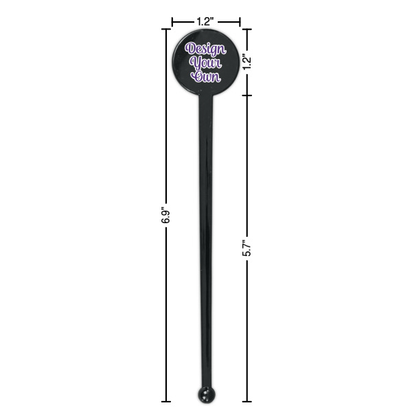 Custom Design - Black Plastic 7" Stir Stick - Round - Dimensions