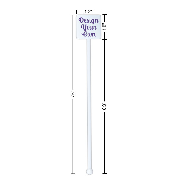 Custom Design - White Plastic Stir Stick - Square - Dimensions