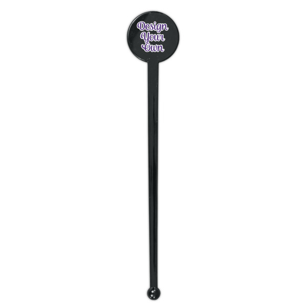Custom Design - Black Plastic 7" Stir Stick - Round - Single Stick
