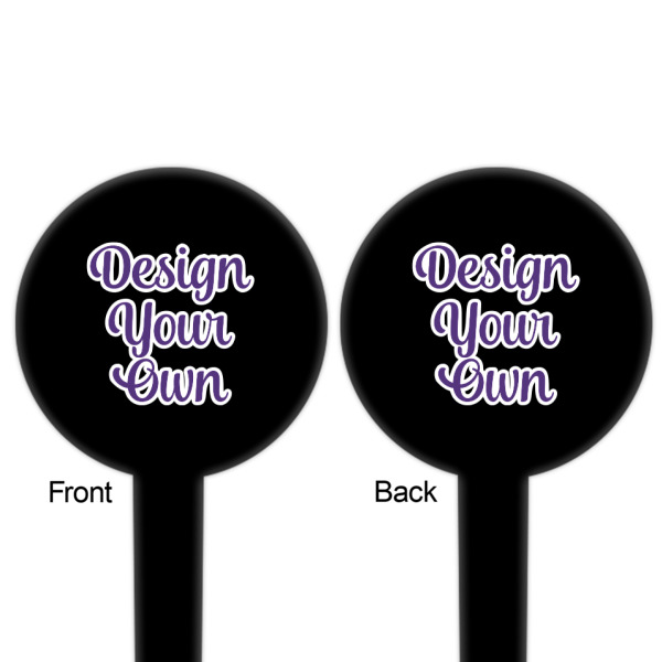 Custom Design - Black Plastic 6" Food Pick - Round - Double Sided - Front & Back