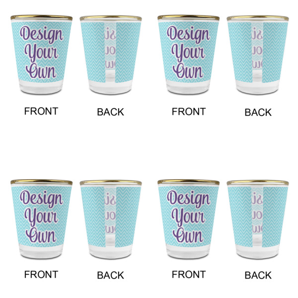 Custom Design - Glass Shot Glass - Gold Rim - Set of 4 - Front & Back