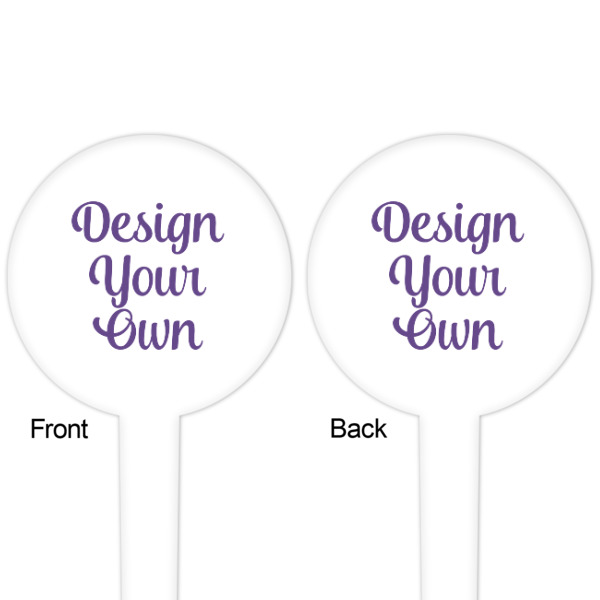 Custom Design - White Plastic 4" Food Pick - Round - Double Sided - Front & Back