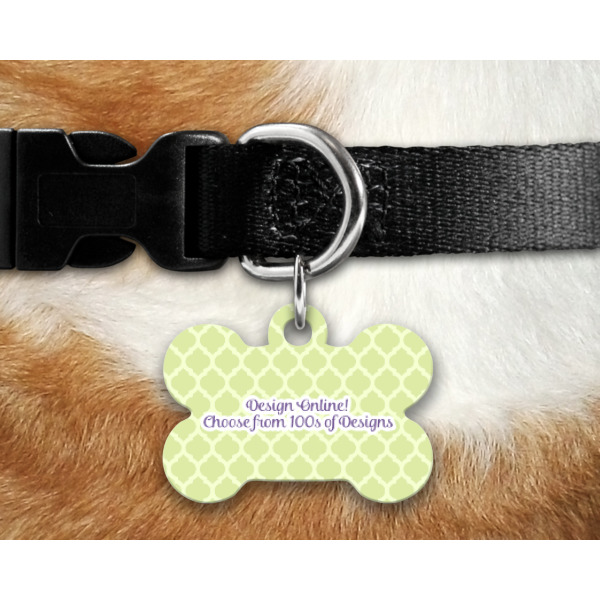 Custom Design - Bone Shaped Dog Tag on Collar & Dog